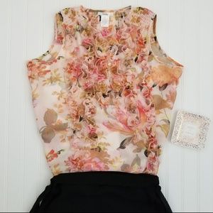 Pink floral print blouse short sleeve button-up